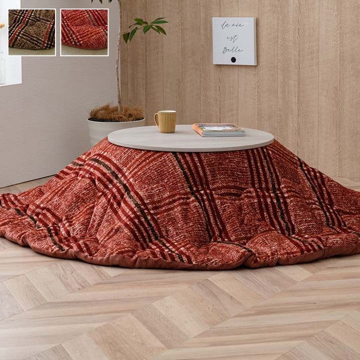 こたつ布団 円形 洗える シンプル チェック柄 約200cm ブラウン レッド ihk-1171560066311の画像