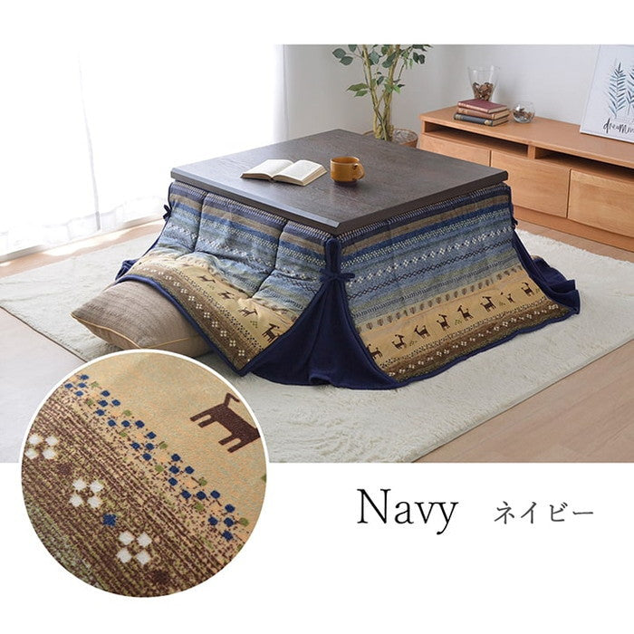 こたつ布団 正方形 省スペース ギャッベ柄 約180×180cm ネイビー オレンジ ihk-1171610191521の画像