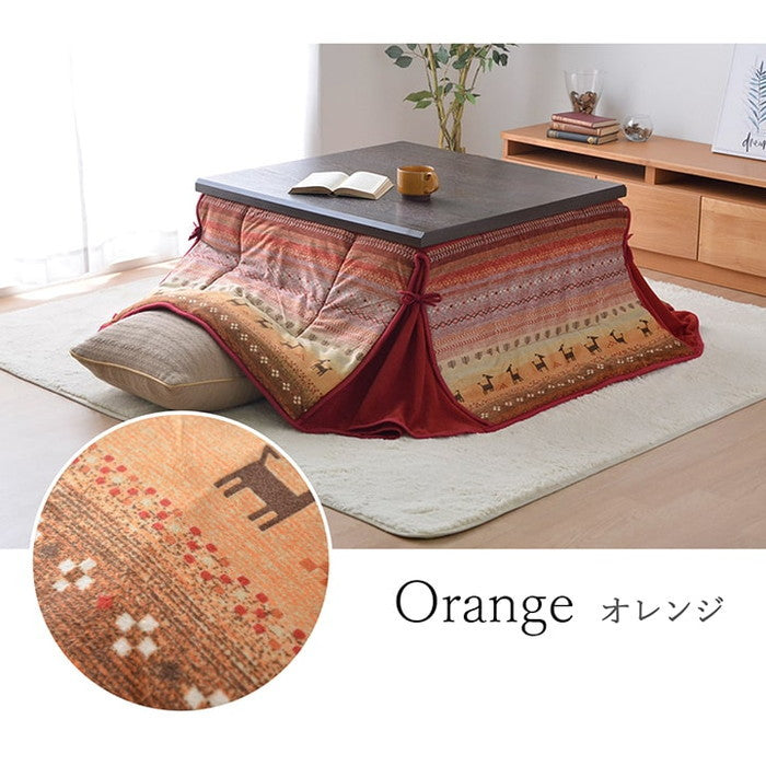 こたつ布団 正方形 省スペース ギャッベ柄 約180×180cm ネイビー オレンジ ihk-1171610191521の画像