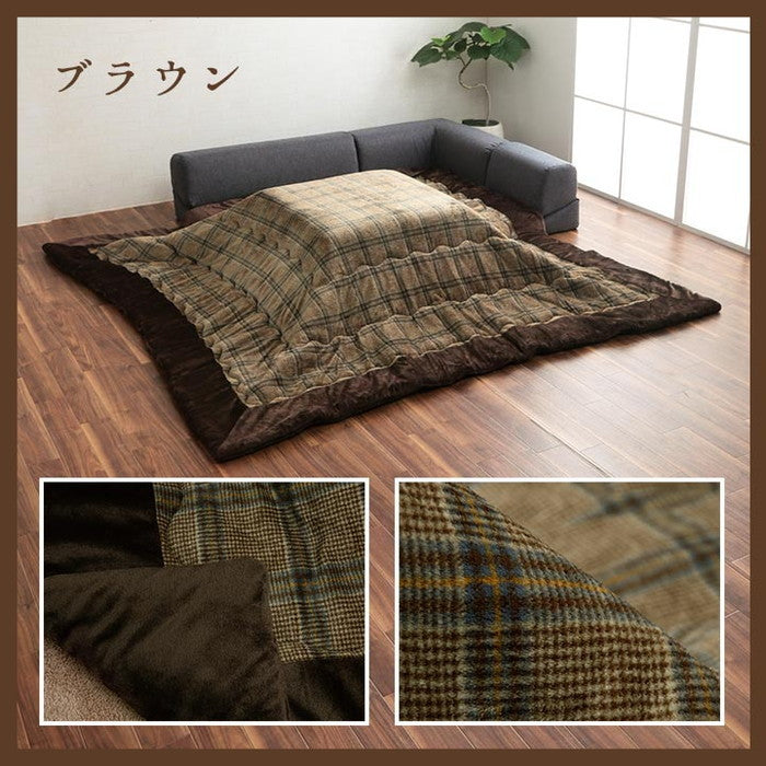こたつ布団 大判 正方形 単品 カジュアル チェック柄 撥水 約240×240cm ブラウン ネイビー ihk-1171700060711の画像