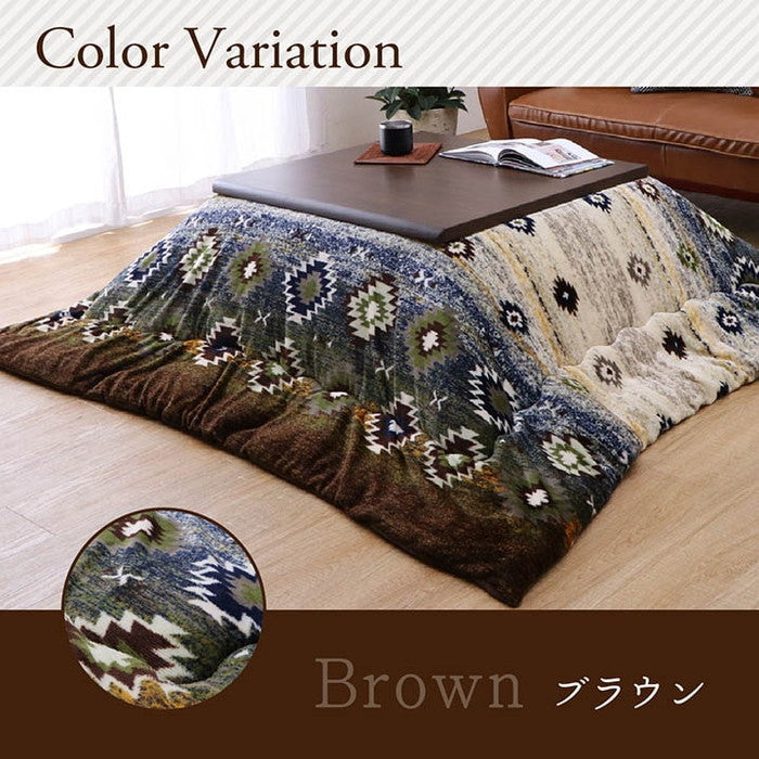 こたつ布団 長方形 単品 洗える キリム柄 撥水 吸湿発熱 約190×240cm ブラウン ネイビー ihk-1171720060211の画像