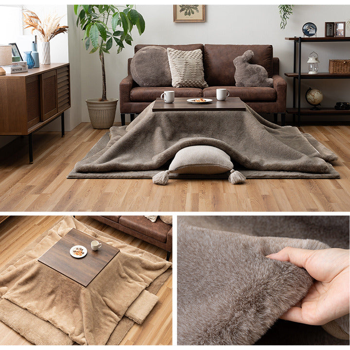 こたつ布団 長方形 大判 フェイクファー 生地 フランネル 手洗い 無地 ココアブラウン 約190×290cm ココアブラウン ミルキーベージュ セピアブラウン ihk-1172891322511の画像