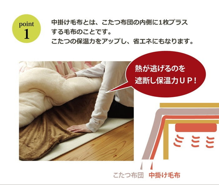 こたつ布団用 中掛け毛布 フランネル 正方形 約200×200cm ブラウン ihk-1181480062640