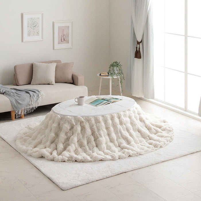 こたつ布団 楕円形 こたつ掛布団 こたつ掛け毛布 洗える おしゃれ かわいい コタツ布団 白 フェイクファー フランネル 省エネ 韓国インテリア 海外風 新生活 北欧 姫系 ふわふわ アイボリー 約185×225cm楕円 アイボリー ihk-1182280142411の画像