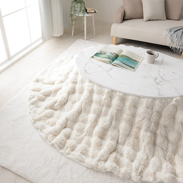 こたつ布団 楕円形 こたつ掛布団 こたつ掛け毛布 洗える おしゃれ かわいい コタツ布団 白 フェイクファー フランネル 省エネ 韓国インテリア 海外風 新生活 北欧 姫系 ふわふわ アイボリー 約185×225cm楕円 アイボリー ihk-1182280142411の画像