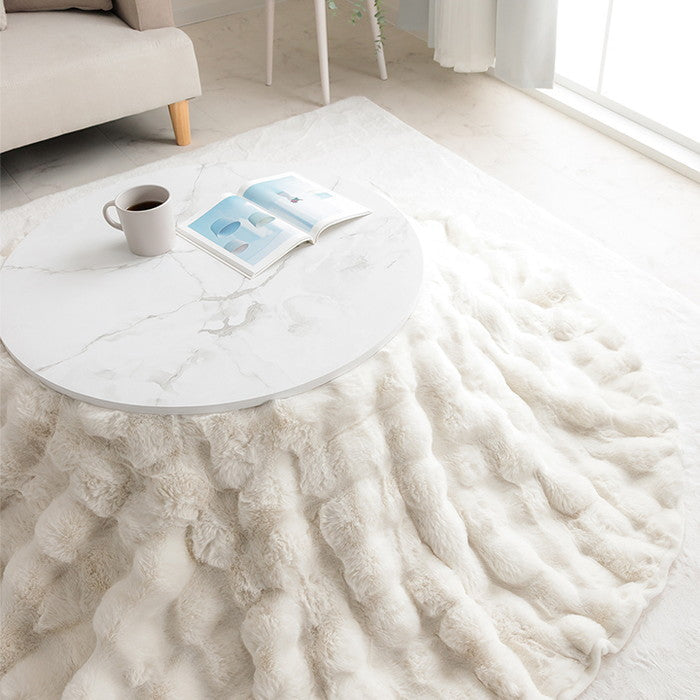 こたつ布団 円形 丸 こたつ掛布団 こたつ掛け毛布 洗える おしゃれ かわいい コタツ布団 白 フェイクファー フランネル 省エネ 韓国インテリア 海外風 新生活 北欧 姫系 ふわふわ アイボリー 約185cm丸 アイボリー ihk-1182280144211の画像