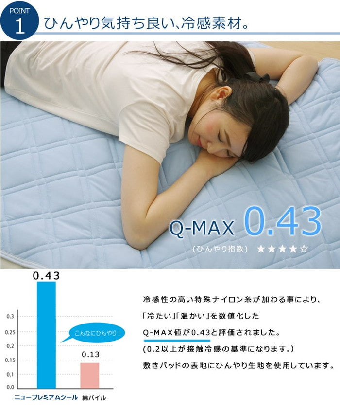 敷きパッド シングル 洗える 冷感 涼感 接触冷感 NEWプレミアムクール 敷パッド 約100×205cm 吸水 速乾 リバーシブル ihk-1191110370101の画像