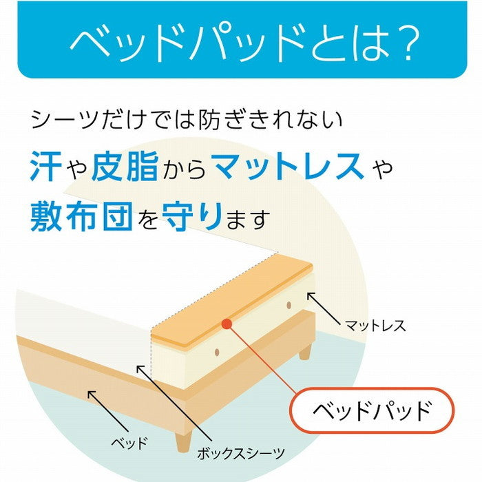 寝具 オールシーズン 快適睡眠 ベッドパッド 洗える 帝人 マイティトップ2 防ダニ 抗菌防臭 洗濯機OK 四隅ゴムバンド付き ズレにくい シングル 100×200cm ihk-1192040370101の画像