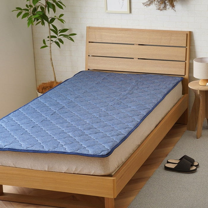 寝具 掛け布団 肌布団 シングル 洗える 冷感 涼感 接触冷感 パイル リバーシブル 約135×185cm ネイビー ブルー ihk-1192120370108の画像