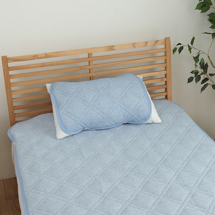 冷感 可愛い 猫柄 おすすめ ひんやり 肌触り 節電 冷感寝具 夏用 涼しい 枕パッド 約40×50cm ブルー ihk-1195100379902の画像