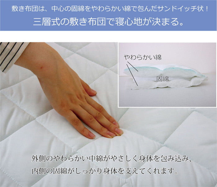 敷き布団 シングル 寝具 抗菌防臭 アレル物質吸着 ヌード アレルプルーフ 約100×210cm ihk-1200390146202の画像