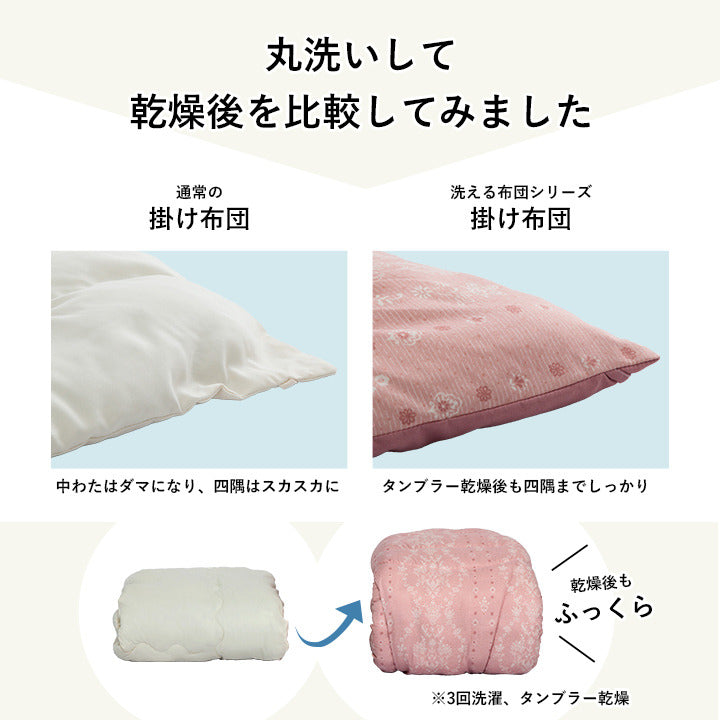 寝具 洗える 清潔 掛け布団 東レft綿 日本製 ダブルロング 約190×210cm イリス マルチブルー マルチブルー ブルー ピンク ihk-1200450042402の画像