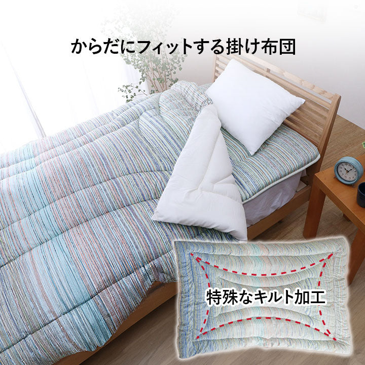 寝具 洗える 清潔 掛け布団 東レft綿 日本製 ダブルロング 約190×210cm イリス マルチブルー マルチブルー ブルー ピンク ihk-1200450042402の画像