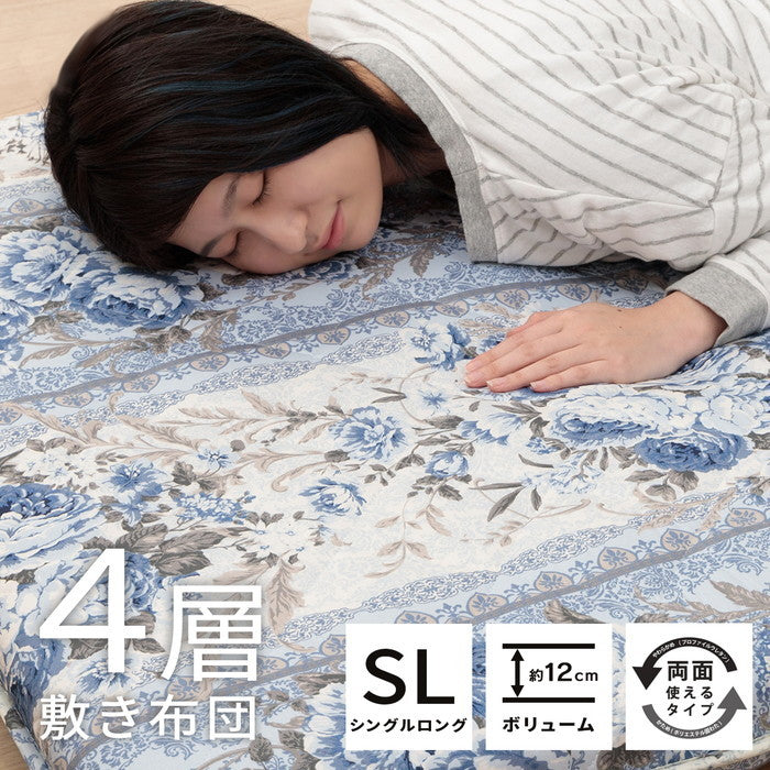 敷布団 マットレス 4層敷布団 ボリュームマットレス 軽量 シングルロング ブルー 100×210cm ブルー ピンク ihk-1203190046202の画像
