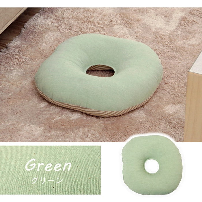 クッション 円形 円座 穴あき 日本製 オーガニックコットン 綿100% 無地 洗える 約35cm丸 ベージュ ブルー グリーン ピンク イエロー ihk-1210250020401の画像