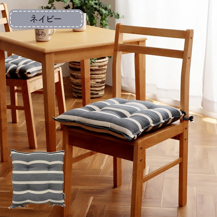 クッション シート 椅子 日本製 オーガニックコットン 綿100% ボーダー 洗える 約43×43cm グレー ネイビー ihk-1210980130201の画像