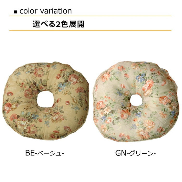 クッション 円座 エレガンス 花柄 モニエール 約45cm丸 2枚組 ベージュ グリーン ihk-1211090020403の画像