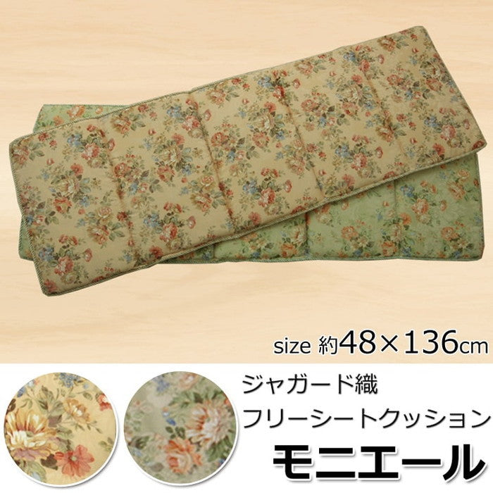 クッション リビング フリーシート エレガンス 花柄 モニエール 約48×136cm ベージュ ブルー ihk-1211090020501の画像