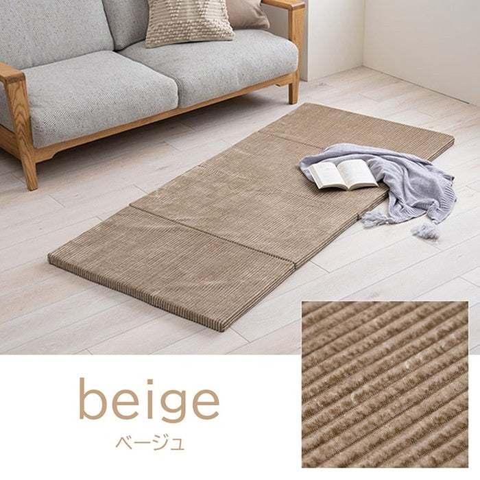 マット ごろ寝 4連 四つ折り 滑りにくい 防音 ボリューム 厚い へたりにくい コーデュロイ 無地 約80×180cm ベージュ グリーン グレー ihk-1211770024801の画像
