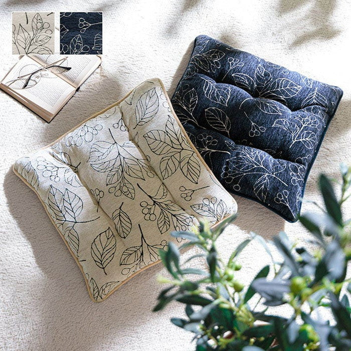 クッション 日本製 洗える 椅子用 シート 滑り止め ボタニカル 約43×43cm アイボリー ネイビー ihk-1211790140201の画像