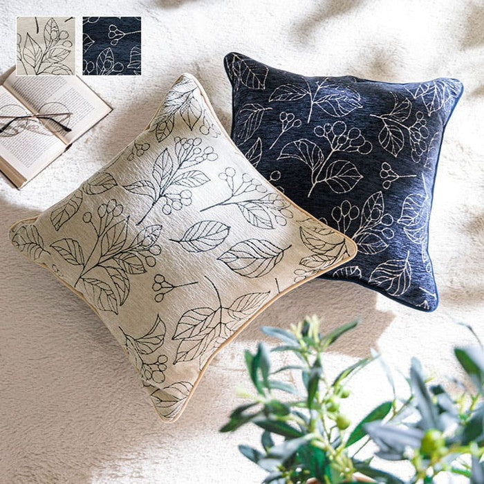 クッション 日本製 洗える セアテ ボタニカル 約43×43cm アイボリー ネイビー ihk-1211790140701の画像