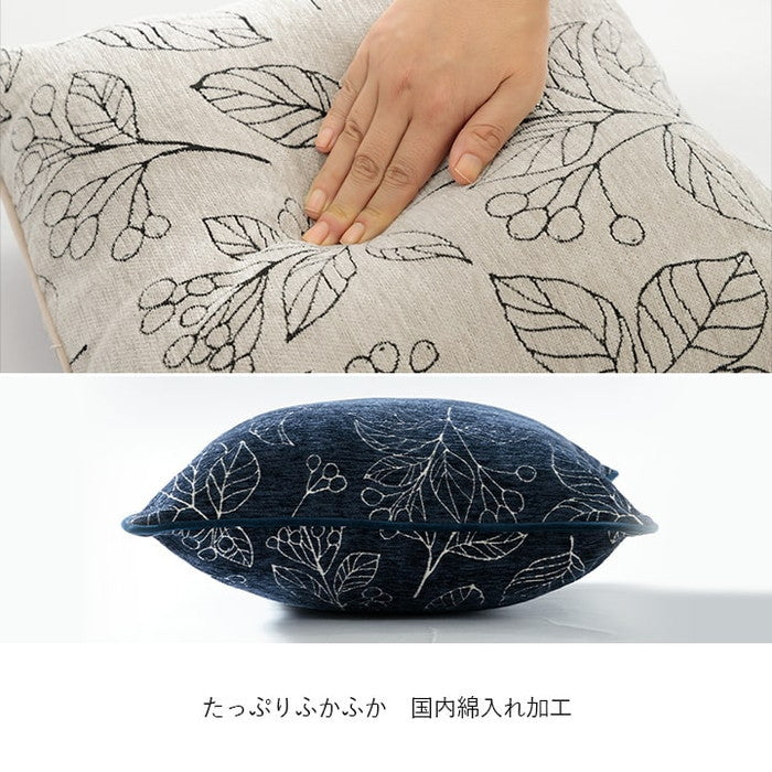 クッション 日本製 洗える セアテ ボタニカル 約43×43cm アイボリー ネイビー ihk-1211790140701の画像