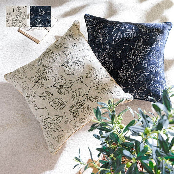 クッション 日本製 洗える セアテ ボタニカル 約60×60cm アイボリー ネイビー ihk-1211790142901の画像