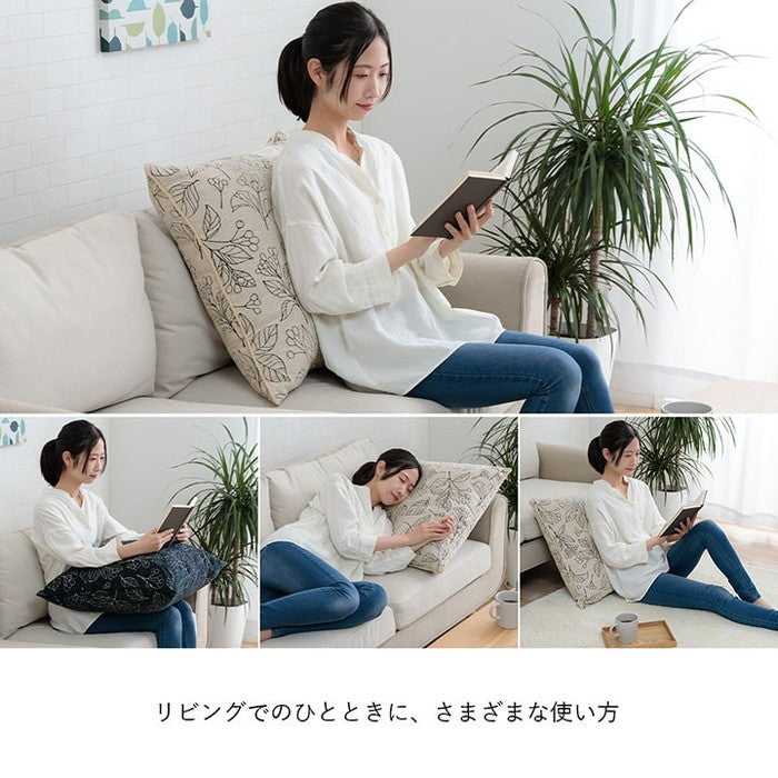 クッション 日本製 洗える セアテ ボタニカル 約60×60cm アイボリー ネイビー ihk-1211790142901の画像