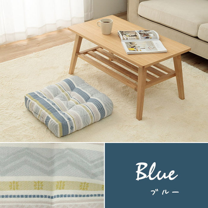 クッション シート ボックス 幾何学模様 洗える ベージュ 約40×40cm ベージュ ブルー ihk-1211950131801の画像