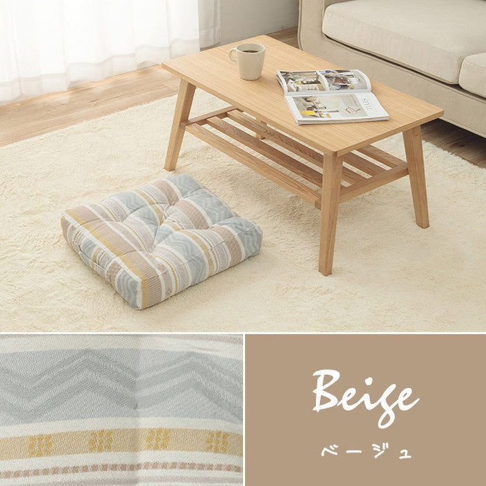 クッション シート ボックス 幾何学模様 洗える ベージュ 約40×40cm ベージュ ブルー ihk-1211950131801の画像