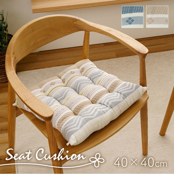 クッション シート 幾何学模様 洗える ベージュ 約40×40cm ベージュ ブルー ihk-1211950132301の画像