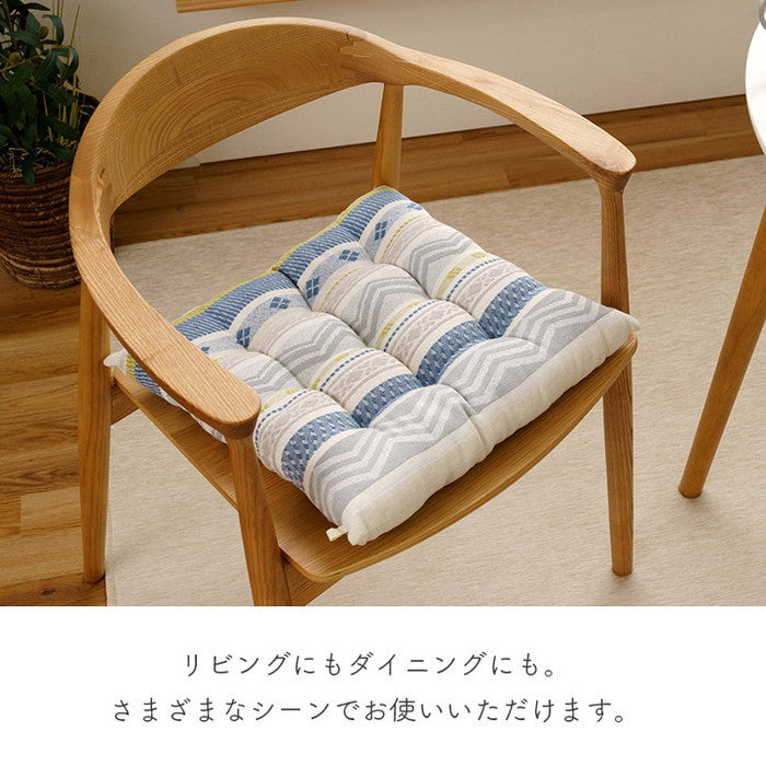 クッション シート 幾何学模様 洗える ベージュ 約40×40cm ベージュ ブルー ihk-1211950132301の画像