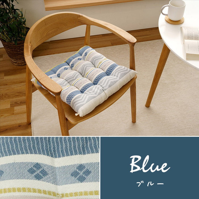クッション シート 幾何学模様 洗える ベージュ 約40×40cm ベージュ ブルー ihk-1211950132301の画像