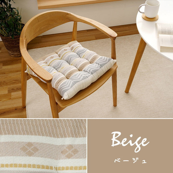 クッション シート 幾何学模様 洗える ベージュ 約40×40cm ベージュ ブルー ihk-1211950132301の画像