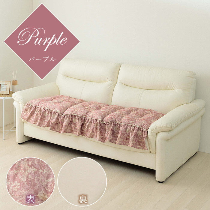 クッション 三人掛け ソファー フリル シート エレガンス 国産 日本製 約53×160cm ベージュ パープル ihk-1220890024291の画像