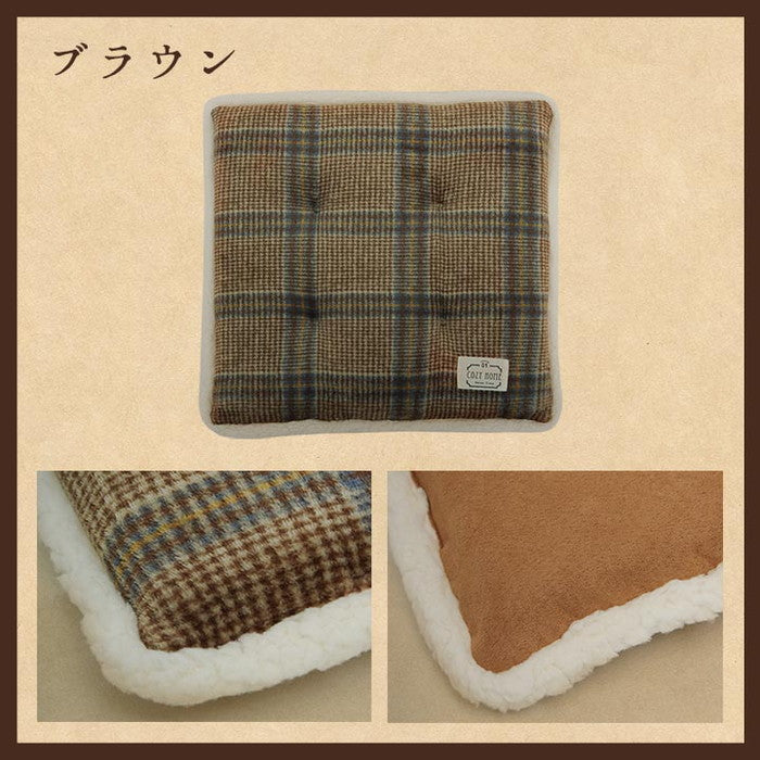 クッション シート 洗える チェック カジュアル 滑りにくい リビング ダイニング 車 約40×40cm 2枚組 ブラウン ネイビー ihk-1220910060282の画像