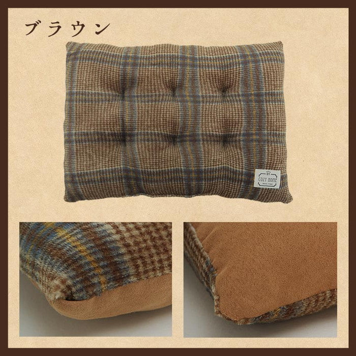 クッション シート 洗える チェック カジュアル 大きめ 滑りにくい リビング ダイニング 車 約40×50cm 2枚組 ブラウン ネイビー ihk-1220910066082の画像