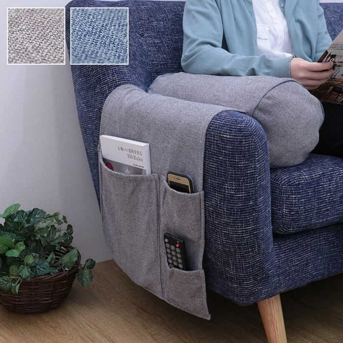 クッション 丸 ボルスター 肘置き ポケット 収納 ソファ ソファー セアテ 背当て 腰当 ごろ寝 枕 シンプル 国内綿入れ加工 直径 約20×40cm グレー ネイビー ihk-1221340132391の画像