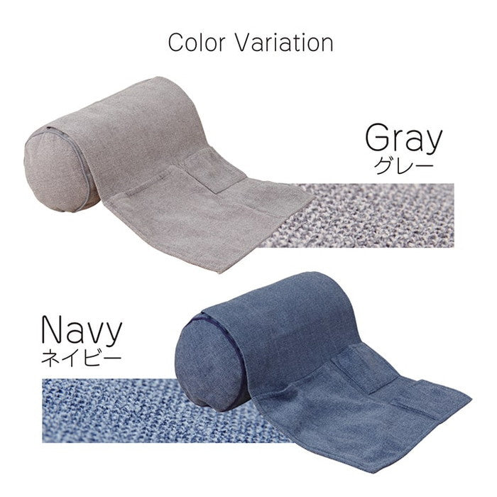 クッション 丸 ボルスター 肘置き ポケット 収納 ソファ ソファー セアテ 背当て 腰当 ごろ寝 枕 シンプル 国内綿入れ加工 直径 約20×40cm グレー ネイビー ihk-1221340132391の画像