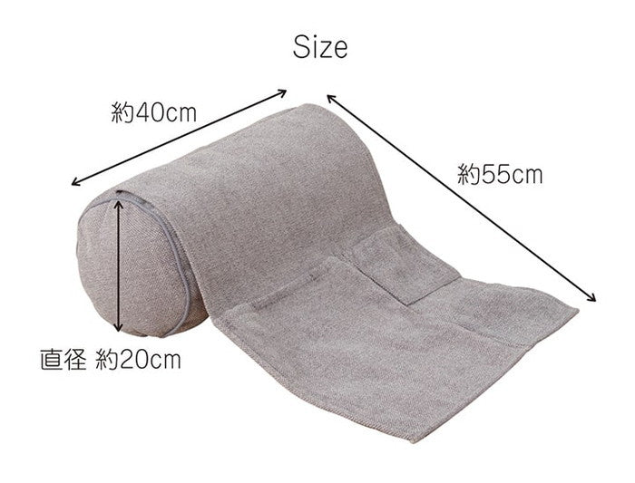 クッション 丸 ボルスター 肘置き ポケット 収納 ソファ ソファー セアテ 背当て 腰当 ごろ寝 枕 シンプル 国内綿入れ加工 直径 約20×40cm グレー ネイビー ihk-1221340132391の画像