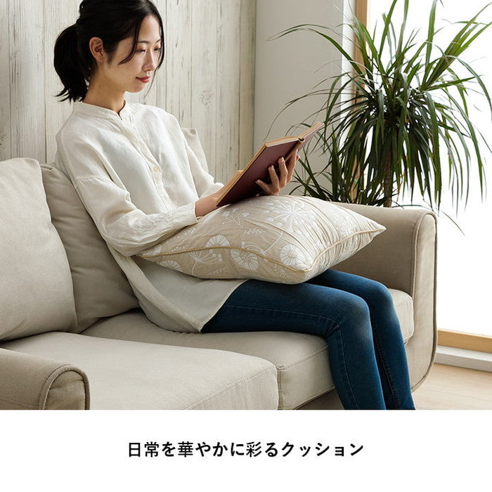 クッション 日本製 洗える セアテ 北欧 約43×43cm ベージュ ブルー ihk-1222290020791の画像