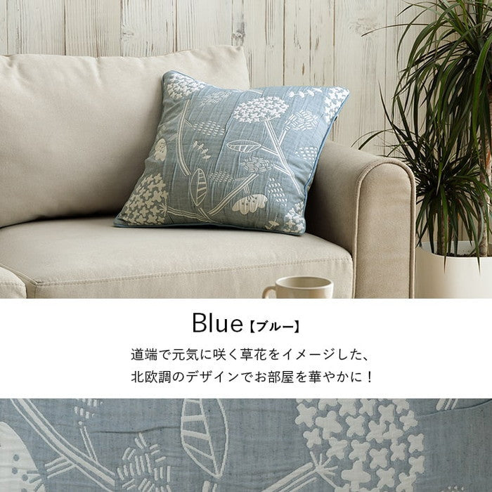 クッション 日本製 洗える セアテ 北欧 約43×43cm ベージュ ブルー ihk-1222290020791の画像