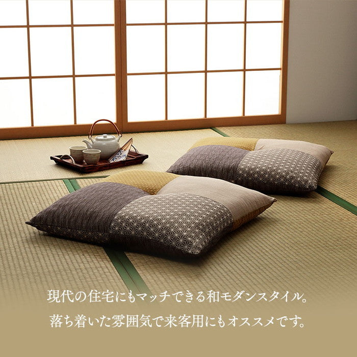 座布団 日本製 国産 和室 洋室 パッチワーク 綿 約60×60cm ブラウン ihk-1240670062304