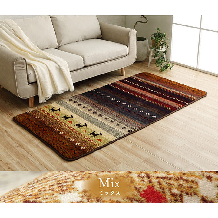 ラグ 正方形 洗える ギャベ 防音 オレンジ 約90×185cm ホットカーペット対応 オレンジ グリーン ミックス ihk-1271840201201の画像