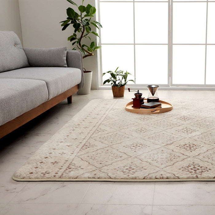 ラグ カーペット 手洗い 長方形 滑りにくい ジャガード織 モロッカンテイスト おしゃれ クッション性 約200×240cm 約3畳 床暖房 ホットカーペット対応 こたつ敷布団 ベージュ グレー ihk-1272330023101の画像