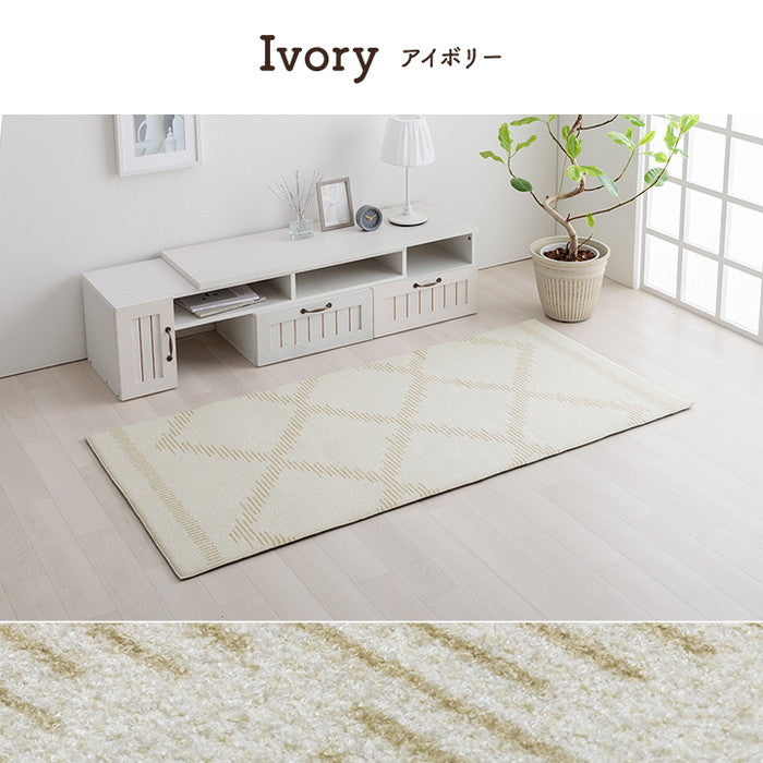 ラグ カーペット ベニワレン柄 シンプル 撥水 手洗い ボリュームラグ ホットカーペット対応 床暖房対応 約200×250cm グレー アイボリー ihk-1274040133201の画像