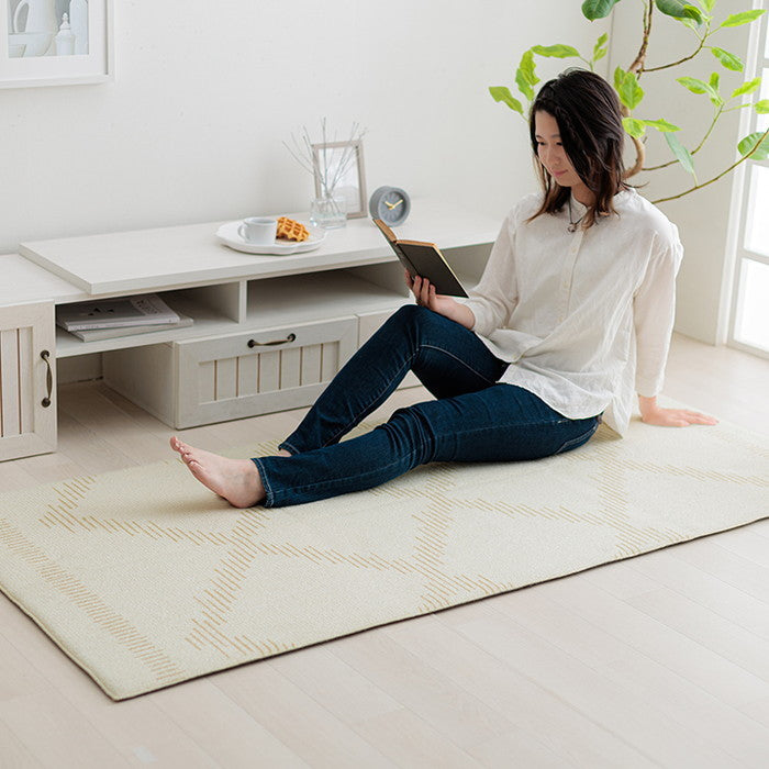 ラグ カーペット ベニワレン柄 シンプル 撥水 手洗い ボリュームラグ ホットカーペット対応 床暖房対応 約200×250cm グレー アイボリー ihk-1274040133201の画像