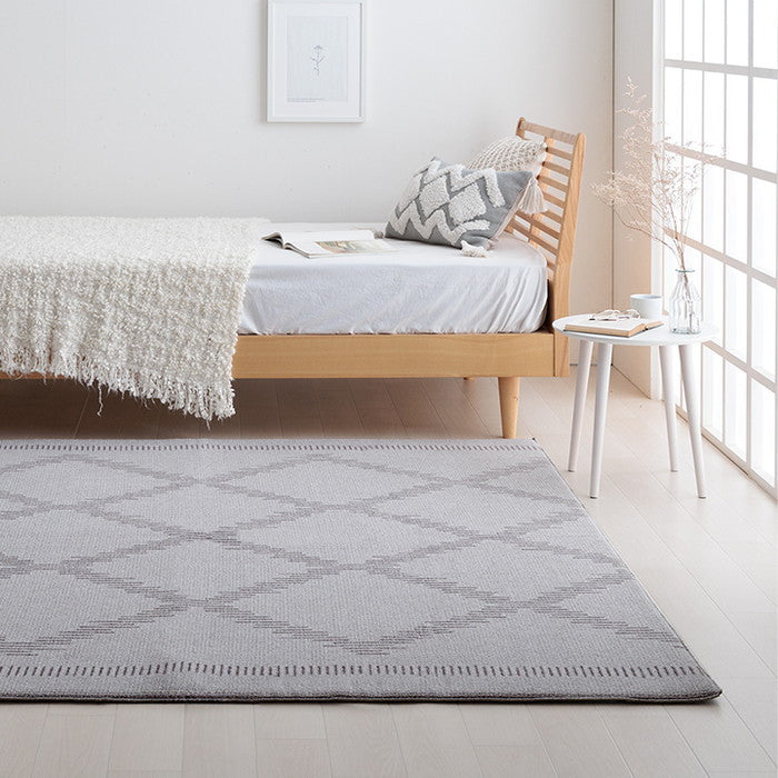 ラグ カーペット ベニワレン柄 シンプル 撥水 手洗い ボリュームラグ ホットカーペット対応 床暖房対応 約200×250cm グレー アイボリー ihk-1274040133201の画像