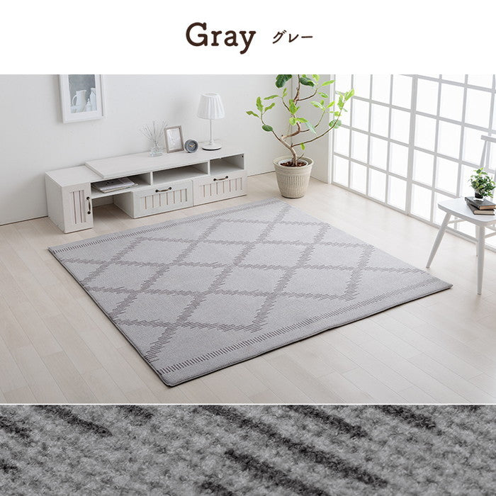 ラグ カーペット ベニワレン柄 シンプル 撥水 手洗い ボリュームラグ ホットカーペット対応 床暖房対応 約200×250cm グレー アイボリー ihk-1274040133201の画像