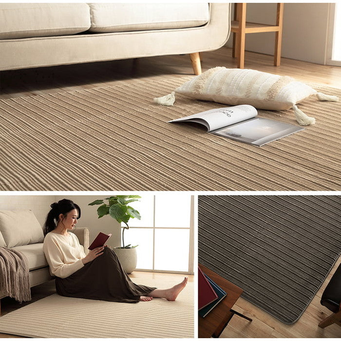 ラグ 長方形 ボリューム なめらか 低反発 オールシーズン 滑りにくい加工 シンプル 約3畳 約200×250cm ホットカーペット 床暖房対応 ベージュ ブラウン グリーン アイボリー ihk-1280411021303の画像